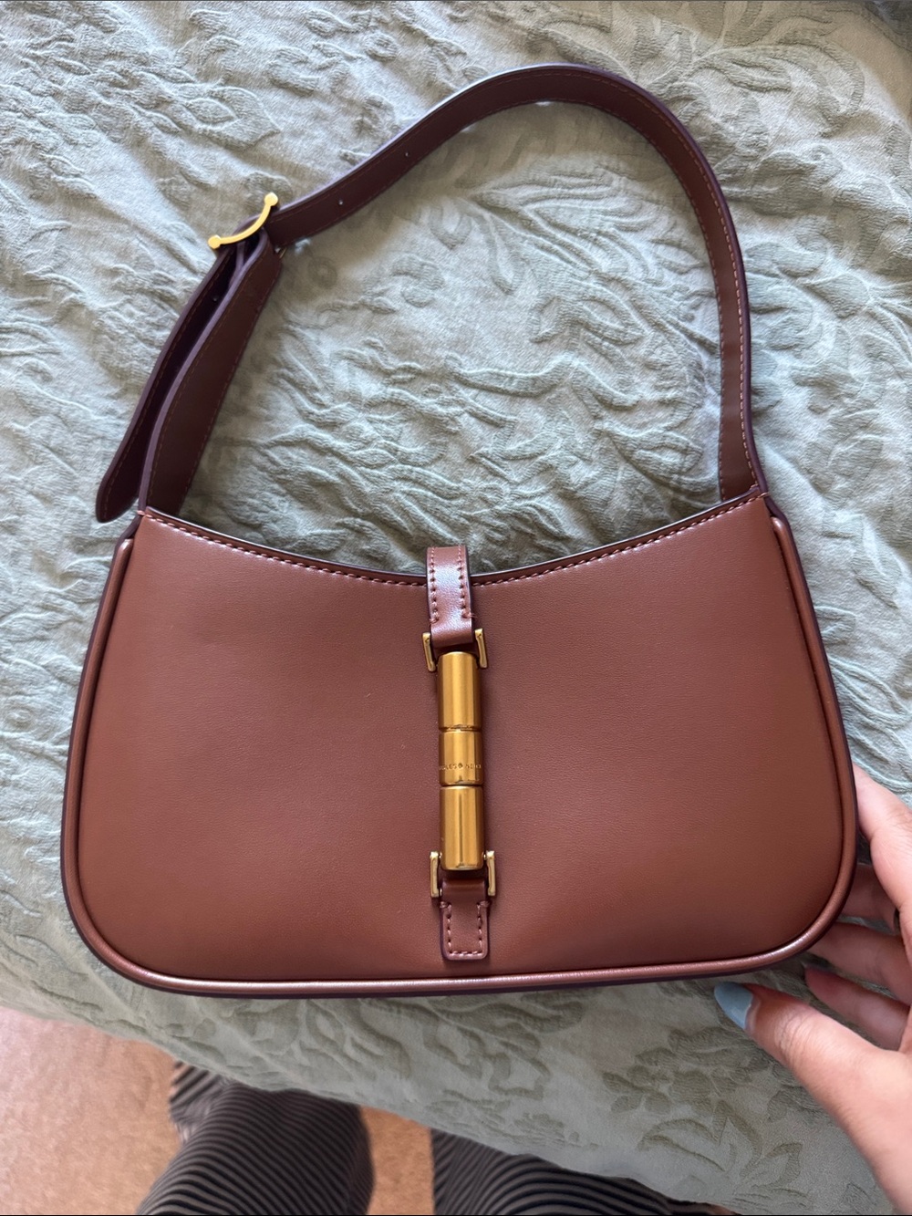 Charles & Keith Chestnut Brown Shoulder Bag with Gold Accent